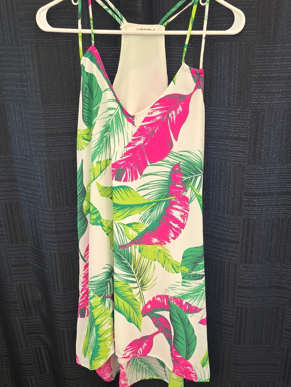 White Dress/coverup with Pink & Green Leaf Print